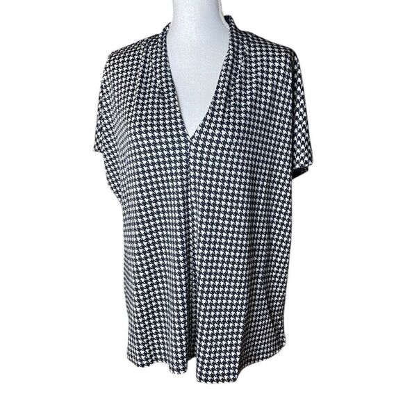 Jules & Leopold Womens Black White Houndstooth V-Neck Dolman Blouse Top Size 2X - Picture 1 of 3